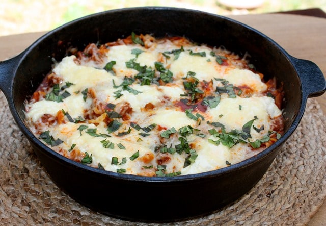 Dinner can be on the table in 30 minutes! Make a skillet lasagna that is quick to make and tasty. Get the recipe at virginiasweetpea.com.