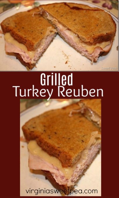 Grilled Turkey Reuben - Turkey and swiss grilled on rye bread with 1,000 Island dressing and sauerkraut makes a tasty sandwich. virginiasweetpea.com 