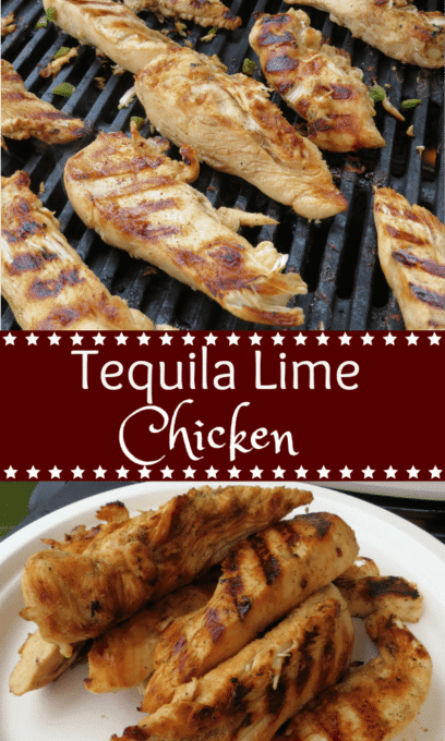 Tequila Lime Chicken - Chicken marinated in a combination of tequila, lemon and lime juices, garlic, chili powder, salt and pepper is super moist, flavorful, and a favorite grilled dish.  virginiasweetpea.com  #grill #chicken #grilledchickenrecipe #chickenrecipe #grillrecipe