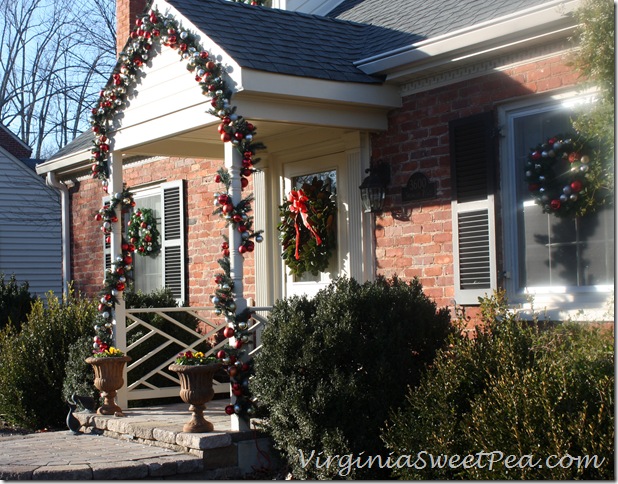 Pottery Barn inspired outdoor Christmas decor.