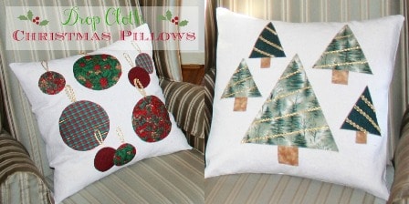 Embellished Drop Cloth Pillows for Christmas