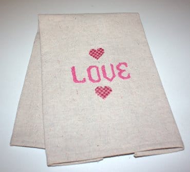 Cross Stitched Valentine’s Day Tea Towel