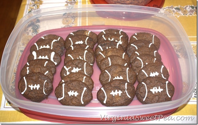 Football Cookies in Rubbermaid Container