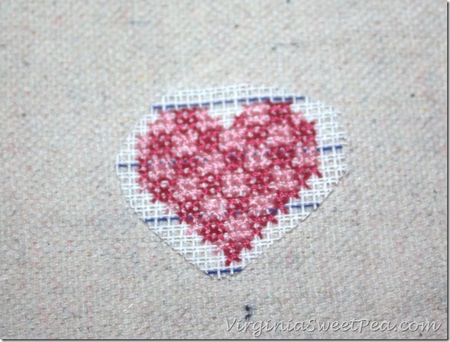 How to Make a Cross Stitch Valentine's Day Tea Towel using a Drop Cloth - virginiasweetpea.com