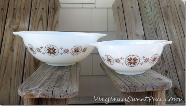 Brown Large and Small Vintage Pyrex Bowls