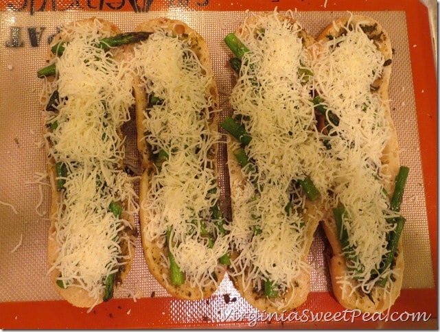 Baked Asparagus Pesto Topped Bread