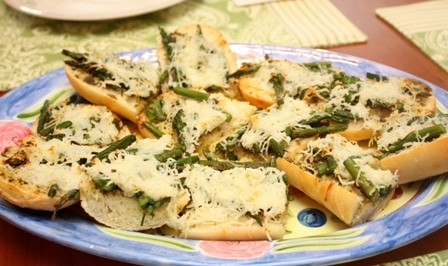 Cheesy Asparagus and Pesto Topped Bread