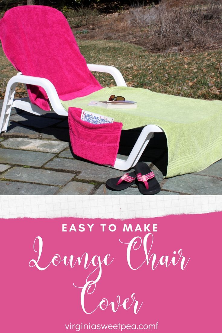 Lounge Chair Cover made using towels with a pocket to hold magazines