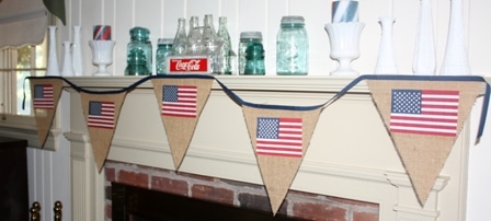 Patriotic Burlap and American Flag Banner