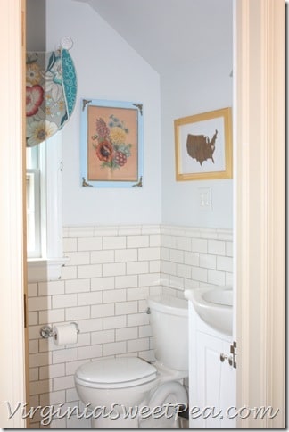 Guest Bathroom Showing New and Vintage Art