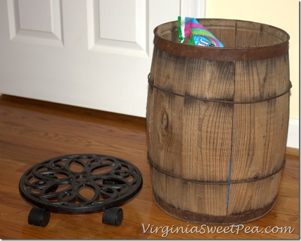 Rolling Plant Holder and Vintage Barrel