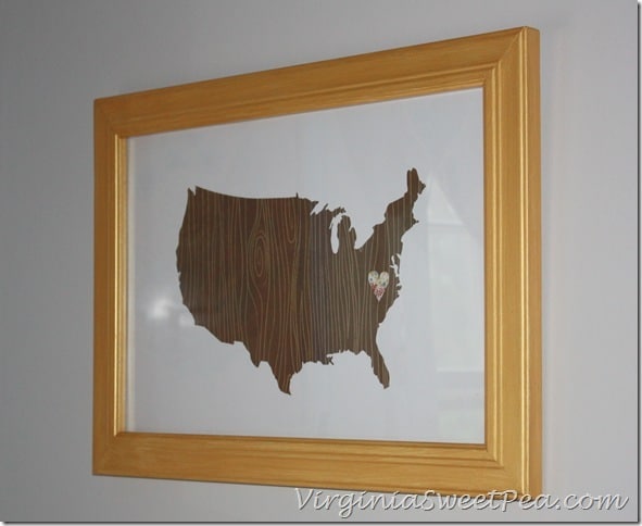 United States Woodgrain Map with Floral Hearth in Bathroom