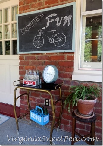 Bulletin Board Turned Chalkboard on Porch