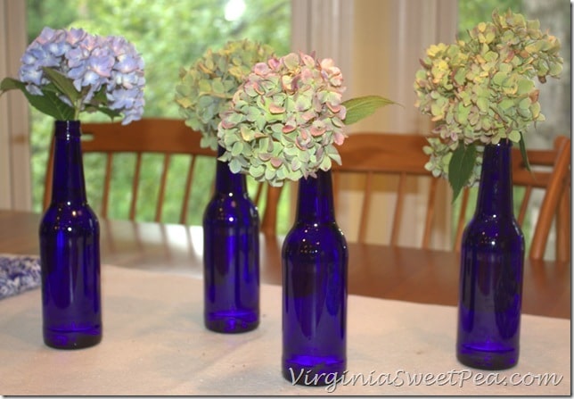 Hydrangeas in Beer Bottle Vases