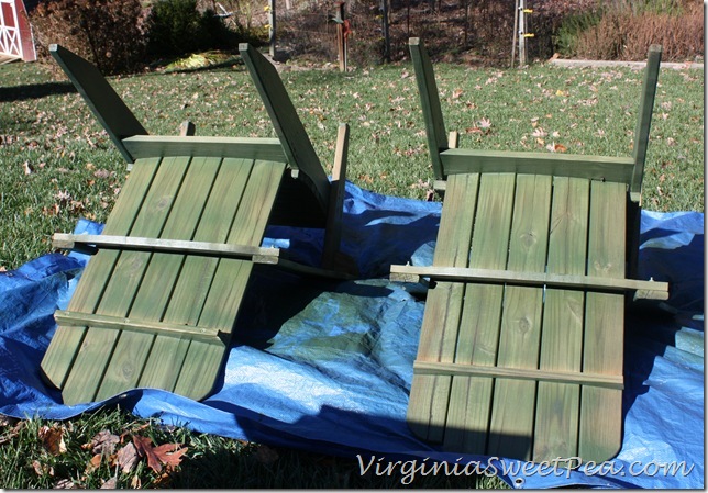 Adirondack Chairs after the first coat of stain