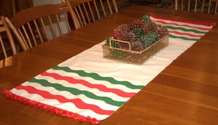 Striped Drop Cloth Table Runner for Christmas