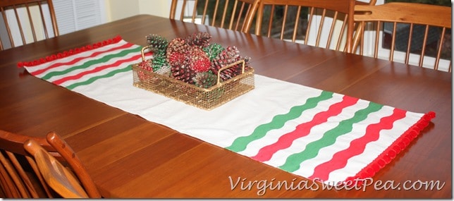 Red and Green Striped Drop Cloth Table Runner for Christmas