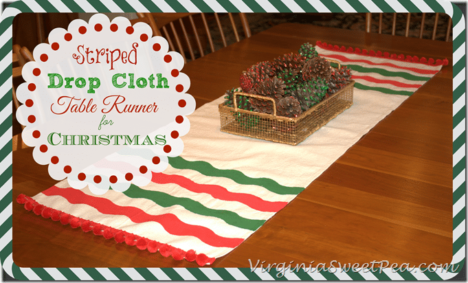 Striped Drop Cloth Table Runner for Christmas by virginiasweetpea.com