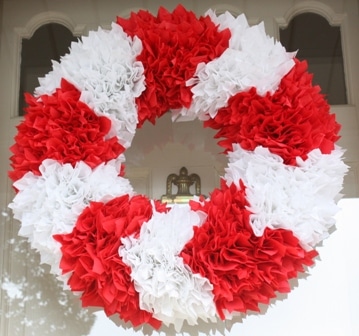 Red and White Chevron Wreath