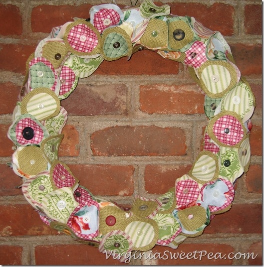 Burlap, Fabric and Button Wreath