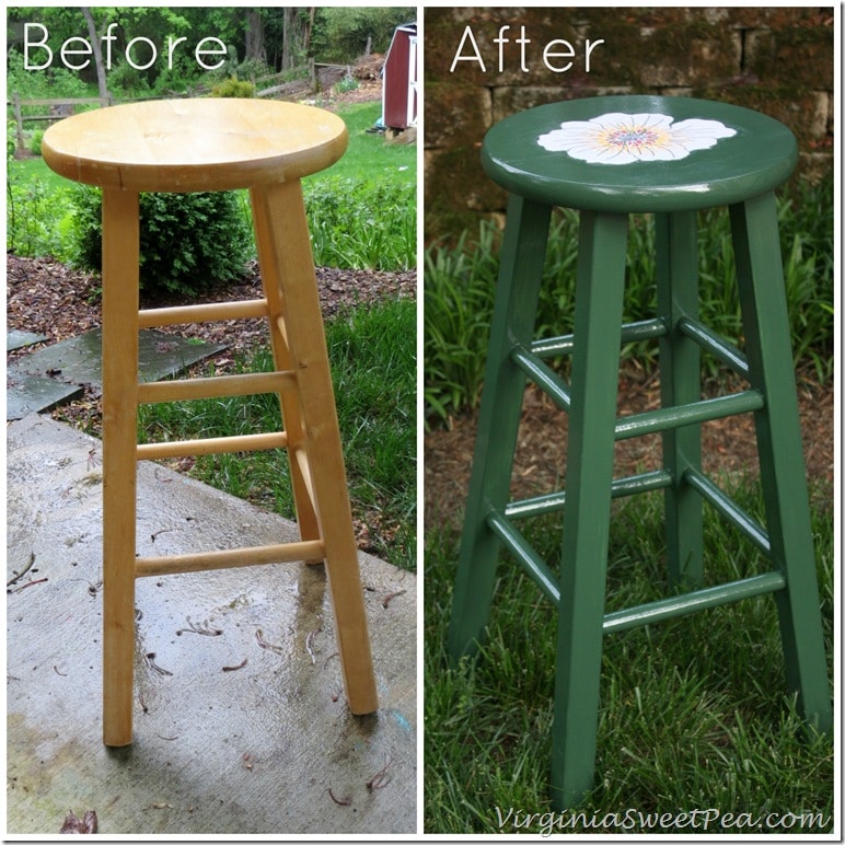 Floral Painted Bar Stool Before and After