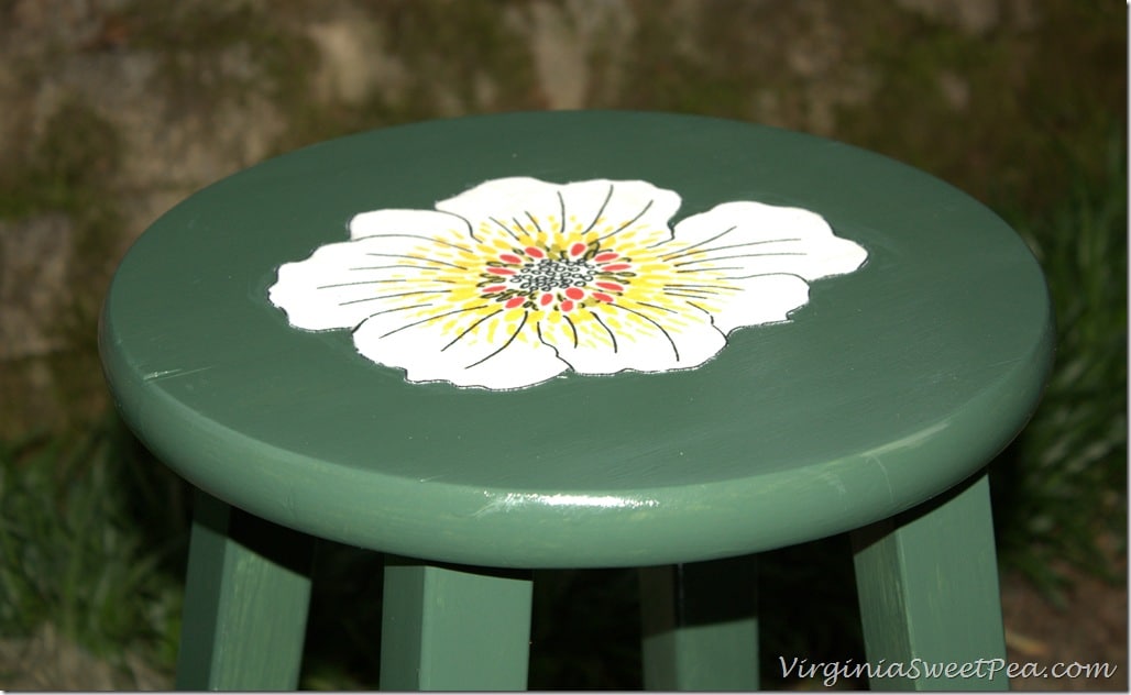 Painted Stool with Mod Podge Fabric Flower