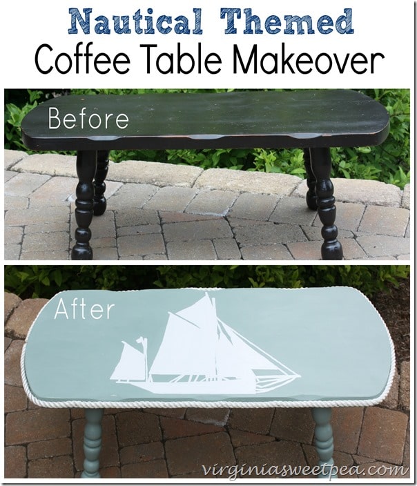 Nautical Themed Coffee Table Makeover Before and After by virginiasweetpea.com