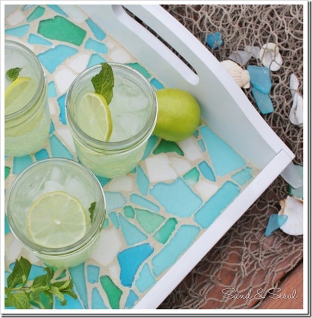 Sea Glass Mosaic Tray from Sand and Sisal
