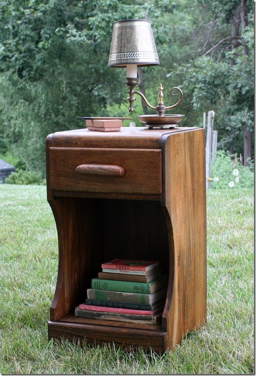 Bedside Table with Vintage Lamp and Books