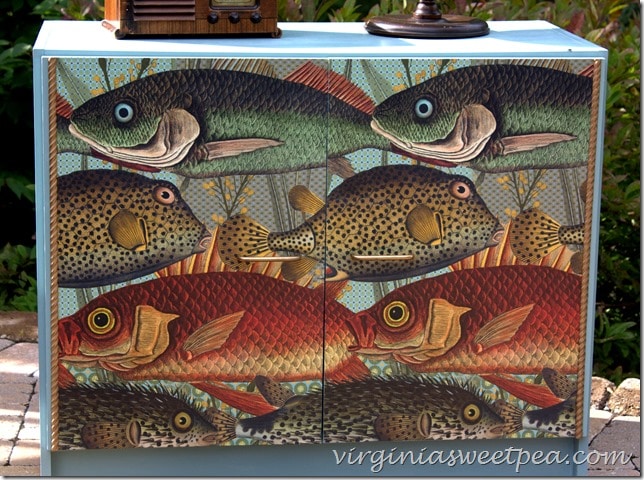 Fish Detail on Decoupaged Cabinet