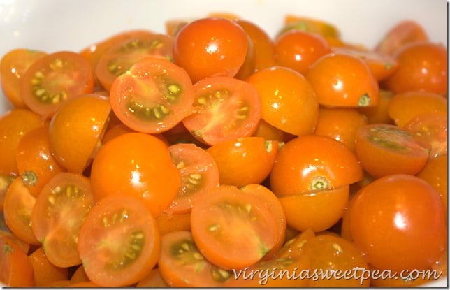 Sungold Tomatoes Sliced in Half