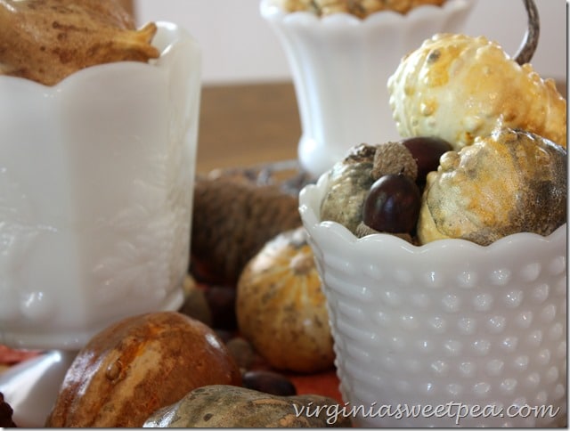 Fall Centerpiece with Preserved Gourds by virginiasweetpea.com