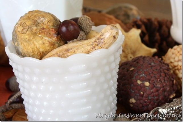 Preserved Gourds in Milk Glass by virginiasweetpea.com