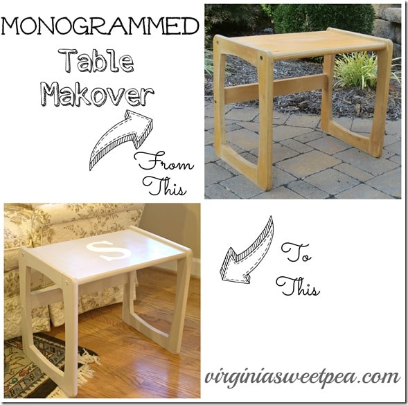 Monogrammed Table Makeover Before and After by virginiasweetpea.com