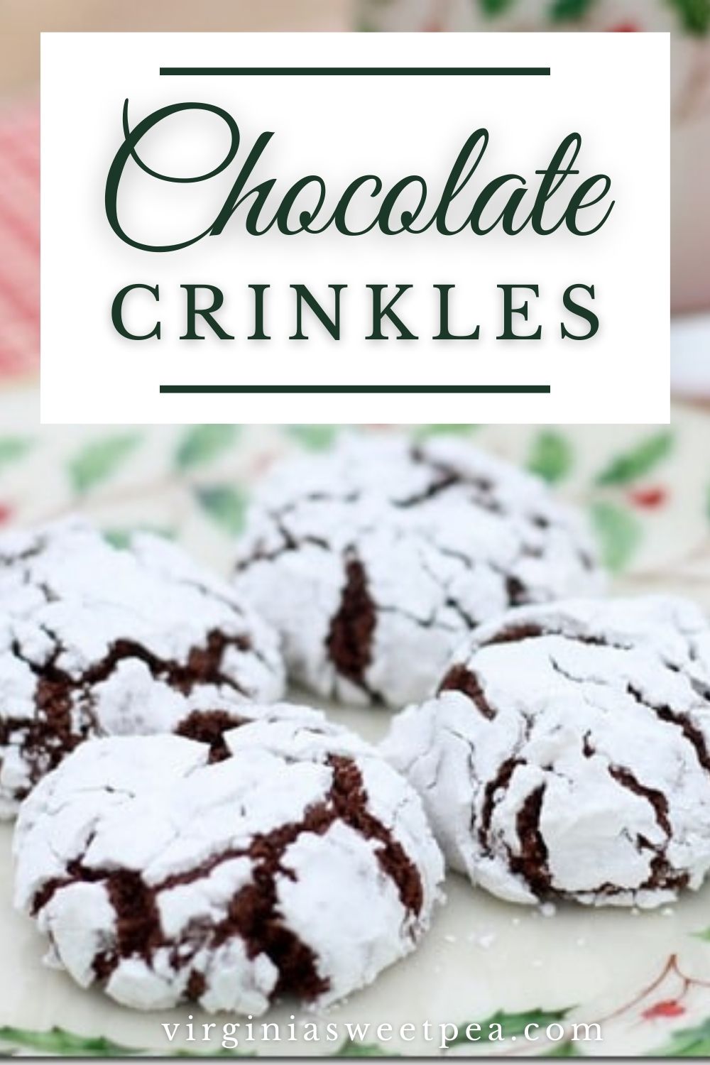 Chocolate Crinkle Cookies on a Lenox Holiday plate