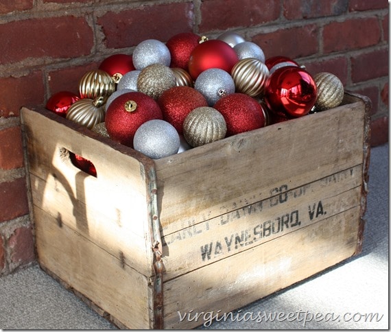 Christmas Balls in a Vintage Crate