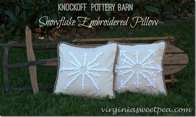 Knockoff Pottery Barn Snowflake Embroidered Pillow by virginiasweetpea.com