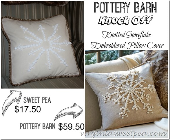 Pottery Barn Knockoff Knotted Snowflake Embroidered Pillow Cover by virginiasweetpea.com