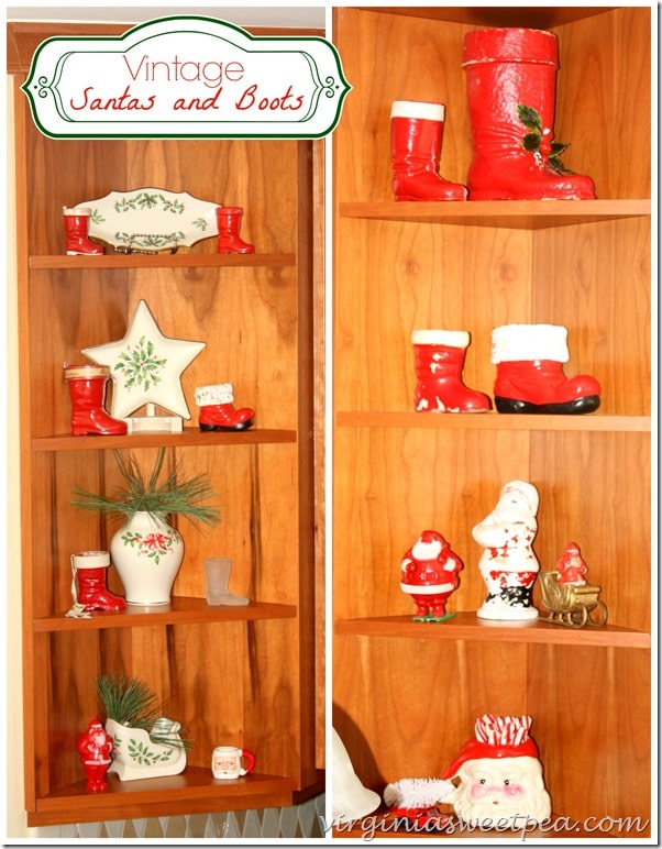 Vintage Santas and Santa Boots in my Christmas Kitchen by virginiasweetpea.com #christmaskitchen