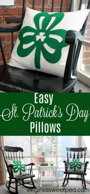 Saint Patrick's Day Pillow made using felt shamrocks from the Dollar Store