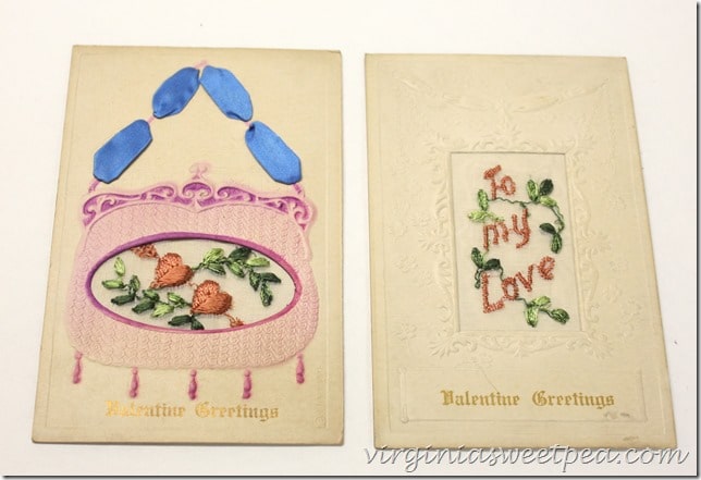 Vintage Valentine Postcards with Embroidery