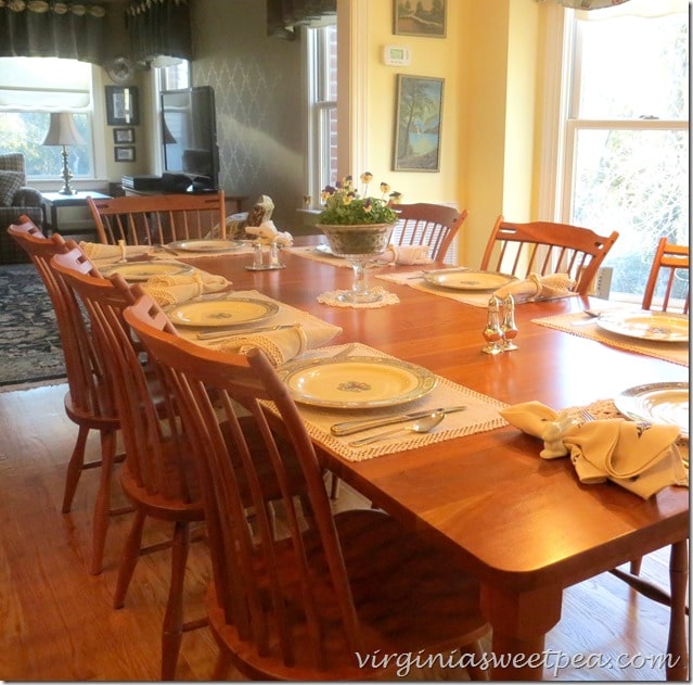 Spring Birthday Dinner Table with Easy Viola Centerpiece