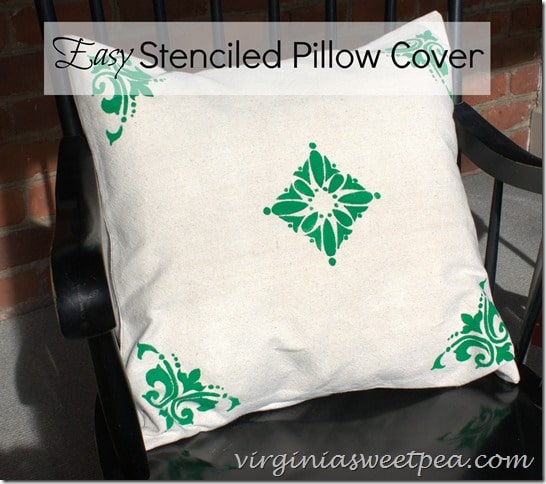 Easy Stenciled Pillow Cover - Make your own very quickly to decorate any room in your home.  This is an easy and inexpensive project.  virginiasweetpea.com