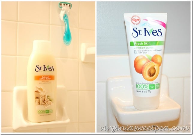 St. Ives Oatmeal and Shea Butter Body Wash and Fresh Skin Apricot Scrub with a Schick Hydro Silk Sensitive Skin Razor