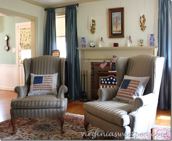 Vintage Inspired Patriotic Mantel and Living Room Decor by virginiasweetpea.com