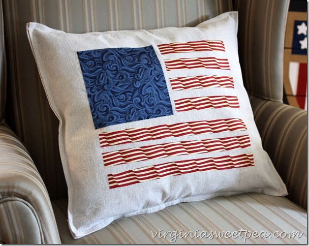 Patriotic pillows crafted from a drop cloth and quilting fabric.  So festive for the 4th of July!  virginiasweetpea.com