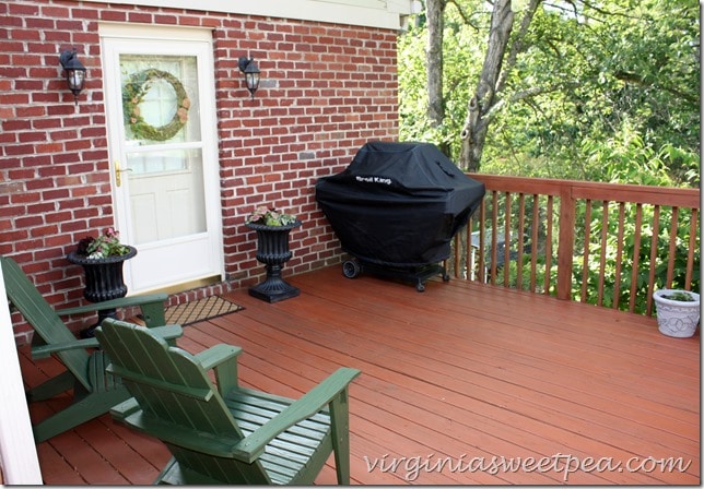 Summer deck refresh - The deck was cleaned and stained, furniture painted, and flowers planted.  virginiasweetpea.com