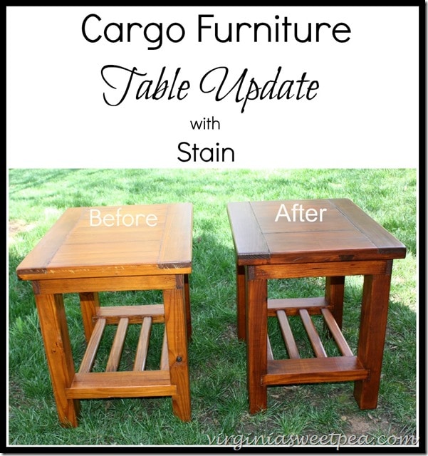 End tables purchased in the 1980's from Cargo Furniture get a makeover with General Finishes stain in Mahogany.  virginiasweetpea.com