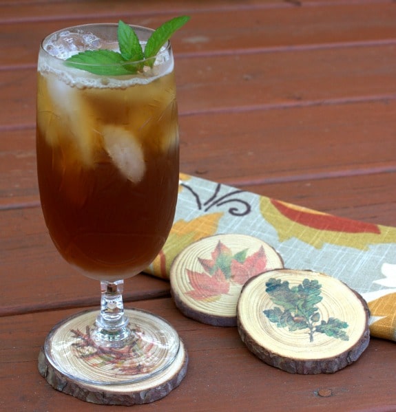 DIY Wood Slice Coasters with Fall Transfers