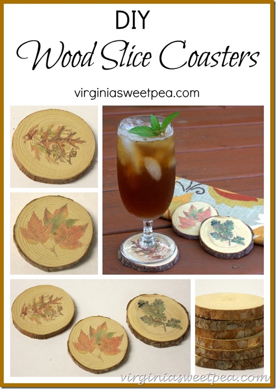 Coasters with fall images made from wood slices.
